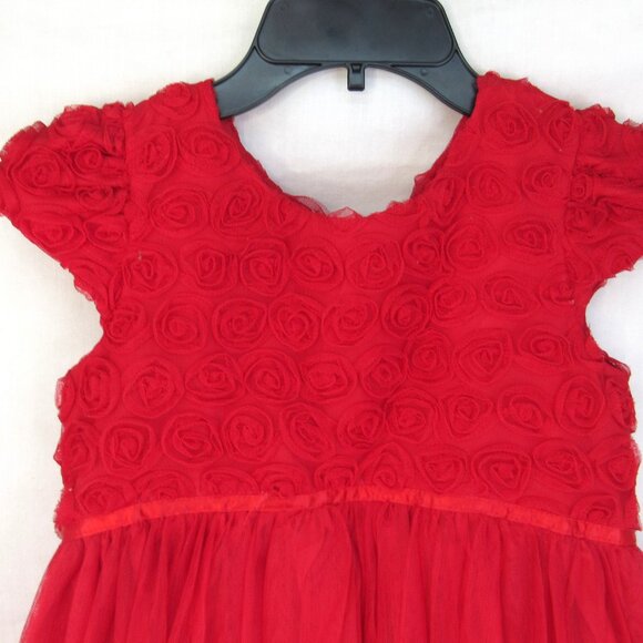Marmellata Classics Girl's Red Rosette Party Dress with Tulle Overskirt Size 8 - Picture 2 of 12